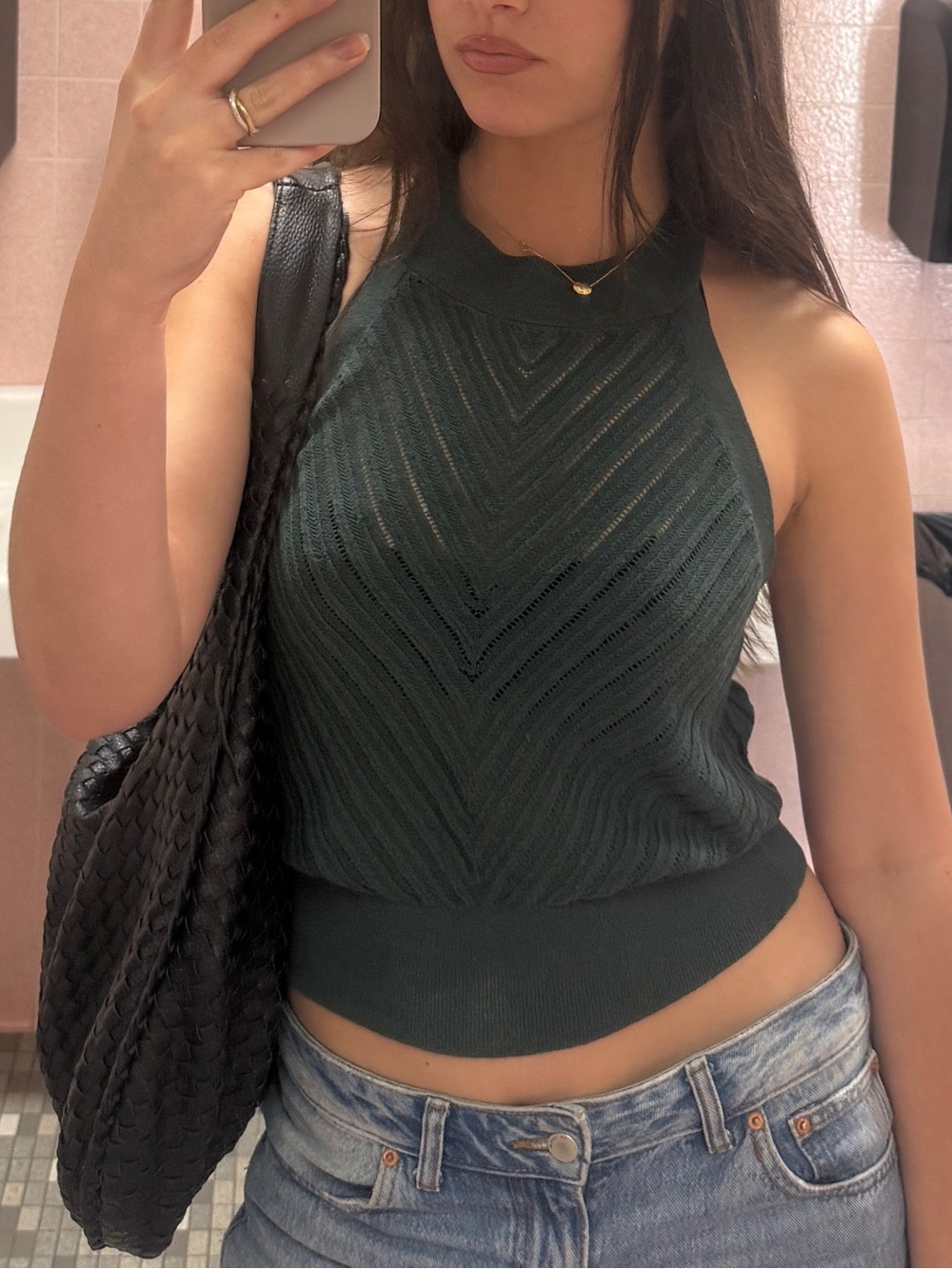 Comptoir Des Cotonniers Dark Green Ribbed Halter Knit Tank